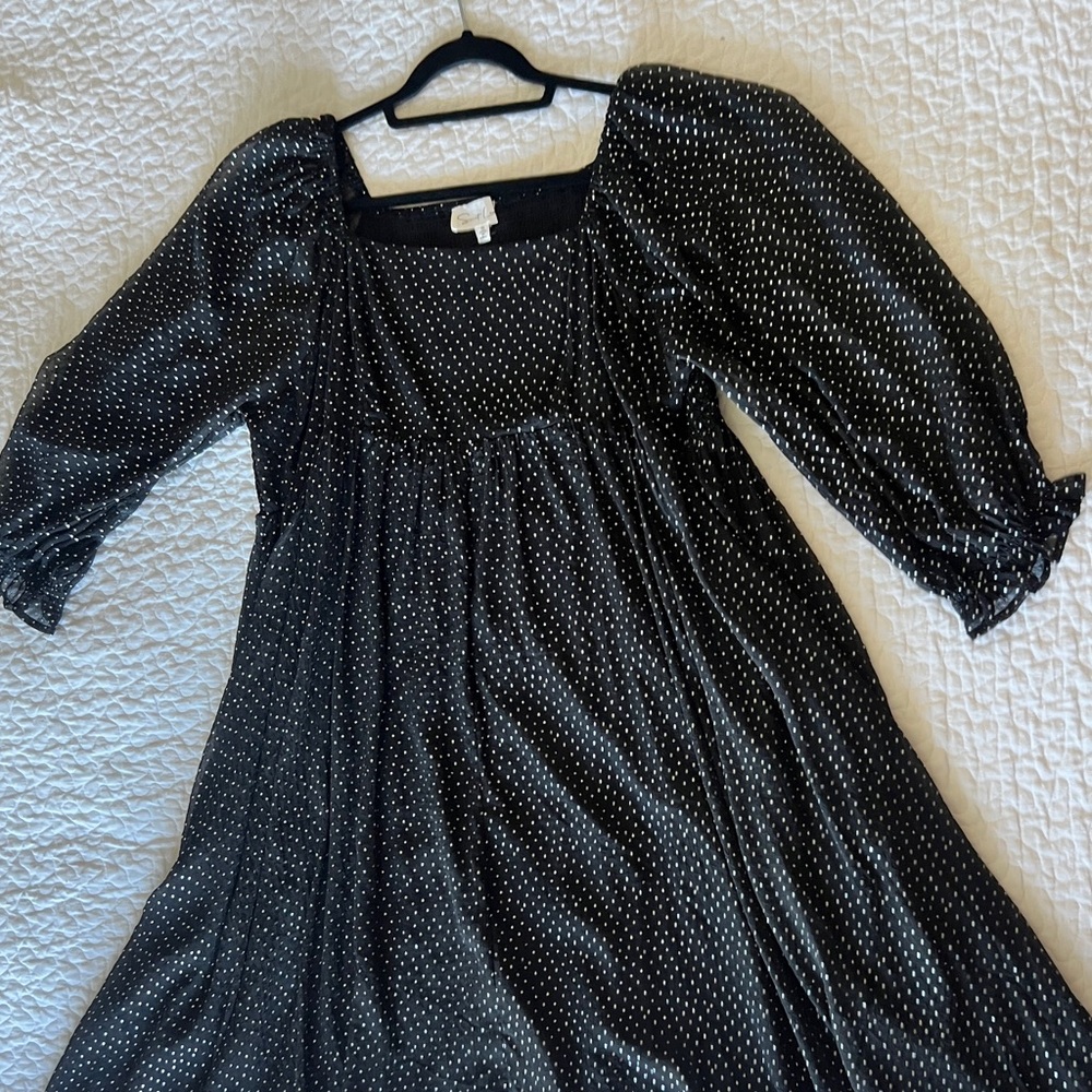 Black  empire waist dress with tiny sliver stars size 1x - Picture 2 of 11